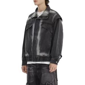 Veste Courte Homme Style Urbain Personnalisée en Jean Brut Noir Vintage Lavage Vieilli 100% Coton – Blouson en Jean pour Homme - Product Image 3