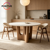 Table à manger ronde en marbre de luxe italienne moderne avec base sculpturale en bois massif de noyer, mobilier de salle à manger Wabi Sabi pour la maison