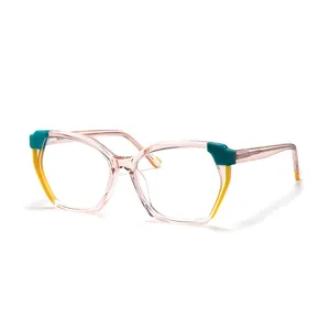 Bingkai kacamata miopia wanita, rangka kacamata optik Anti biru warna-warni bening desain 2024