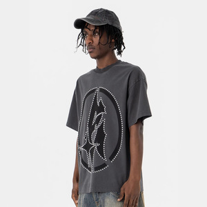 T-shirt Streetwear Col Rond en Coton Lourd 280G avec Logo Personnalisé Imprimé et Strass – Qualité Premium Hip-Hop Ample à Manches Courtes 100% Coton - Product Image 2
