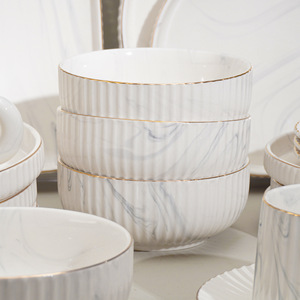 Luxurious High-End Ceramic Tableware Set Modern <b>Marble</b> Pattern Gold-Embossed Plate and Bowl for Gift Giving - Product Image 4