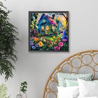 Kit de Peinture Diamant DIY Maison de Fleurs 40x40cm, Complet, Rond, 5D, avec Diamants Acryliques, Peinture Diamant Moderne pour Décoration Intérieure
