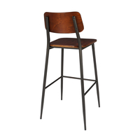 Tabouret de bar moderne du milieu du siècle, assise en contreplaqué courbé, dossier en bois, structure en métal noir thermolaqué, pour îlot de cuisine, vente en gros