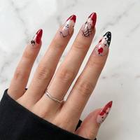 Faux ongles à presser en gros, motif toile d'araignée fantôme mignon pour Halloween, forme amande moyenne