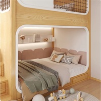 JS Massivholz Kinder-Etagenbett mit Sicherheitsnetz, Aufbewahrungsschublade, Treppe, Rutsche, Holzpolsterung, Modernes Design, Voll-/Einzelgrößen, Umweltfreundlich