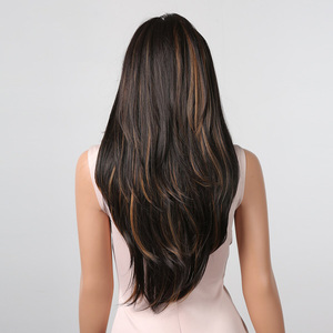 Parrucca sintetica resistente al calore opaca fascia per capelli lisci per foto reale parrucca mista a strisce marrone nera ad alta densità - Product Image 4