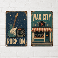 Plaque Murale Métallique Vintage Rétro en Aluminium, Décoration Murale Rectangulaire Imprimée Effet Vieilli pour Bar, Plaque Métallique Musicale