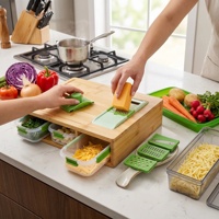 Planche à découper en bambou GL avec conteneurs et 4 pièces Coupe-légumes et jarretelles Planches à découper pour la cuisine avec support