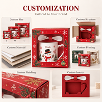 Boîte cadeau de Noël pour tasses à marque privée, avec fenêtre découpée, insert personnalisé, en carton imprimé, pliable