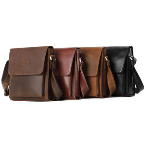 Sacs messagers décontractés en cuir Crazy Horse de style européen pour hommes, sac à bandoulière rétro grande capacité avec poche latérale - Product Image 6