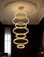 Lustre suspendu en cristal K9 LED à finition dorée, dimmable, idéal pour villa, salle à manger, loft, escalier – Vraiment à acheter !