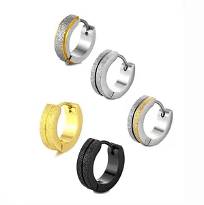 Luxury Fashion Stainless Steel Sand Earrings Huggie Geometric Chunky Hoop Earrings for Unisex Men Women