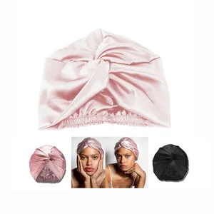 Topi malam sutra wanita, aksesoris bungkus rambut Satin turban tidur asli mulberry