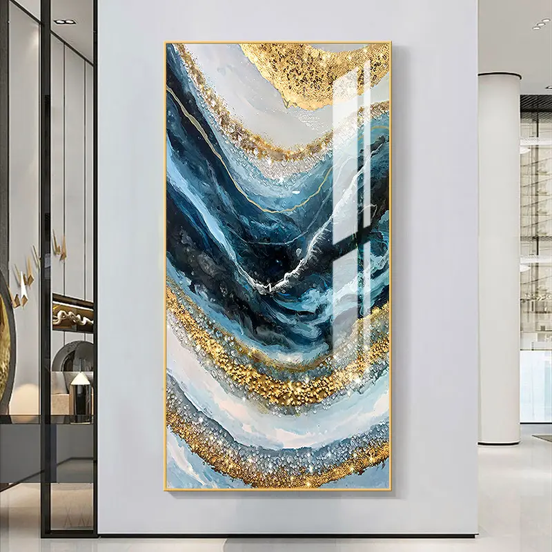 Hotel Veranda Dekoration Luxus abstrakte goldene Kristall Porzellan benutzer definierte Wand Glas rahmen Bildkunst