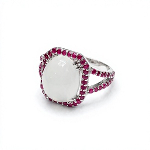 Natural Ruby & Moonstone Prong Setting <b>Ring</b> in 925 Sterling Silver Rhodium Plated - Product Image 2