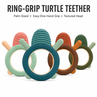 Anneau de dentition tortue en silicone de qualité alimentaire pour bébé, forme anneau facile à saisir, jouet de dentition côtelé en forme de coquille, design de personnage mignon, vente en gros, personnalisation OEM