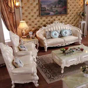 厂价经典木雕1 + 2 + 4座豪华皇家沙发欧式设计顶级粒面真皮客厅家具