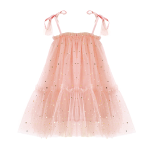 Vestido de tirantes de tul de doble capa con purpurina de estrellas doradas rosa claro <span class=keywords><strong>para</strong></span> niñas, con lazo, transpirable, hasta la rodilla, informal, <span class=keywords><strong>para</strong></span> fiesta, ODM, verano - Product Image 3