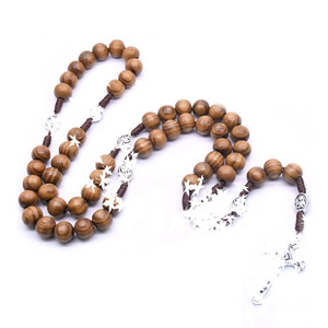 Collier de prière en bois fait main avec perles et pendentif croix en argent, bijou religieux unisexe, cadeau, origine Yiwu - Product Image 2