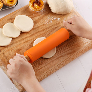 Silicone gỗ Silicone cán <span class=keywords><strong>Pin</strong></span> bột Con lăn cho bánh pizza cookie với tay cầm bằng gỗ và không dính bề mặt cán chân - Product Image 4