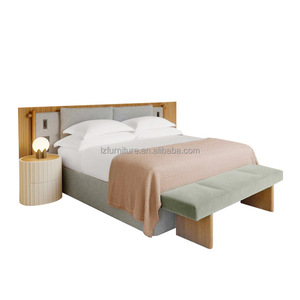 3 Star Hotel Bedroom Furniture Set Modern Upholstered <b>Bed</b> Frame with Headboard Bedside <b>Table</b> <b>Bed</b> End Stool White Linen Bedding - Product Image 1