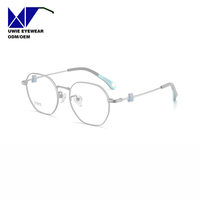 Monture optique hexagonale en titane sur mesure OEM, anti-lumière bleue, pour enfants et adolescents, taille 49-17-142, avec support de remboursement de 13 % de taxes