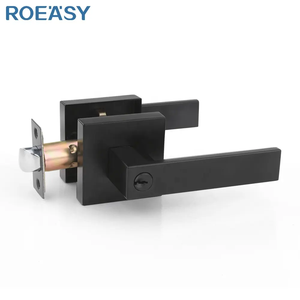 Roeasy black door handle locks for wooden wood door lock lever handle for interior doors