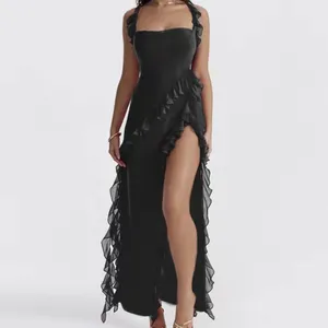 Summer New Women's Hot Sale Fashion Sexy Wood Ear Edge Spliced Temperament Split Dress