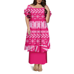 热卖波利尼西亚Puletasi连衣裙衬托肩双褶裙长袖上衣和裙子2件套加大码女士派对连衣裙 - Product Image 4