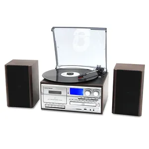 Nisoul Wooden All In One Stereo Audio USB TF BT 3 Speed Belt Drive Gramophone tocadiscos vinyl turntable Lp record player