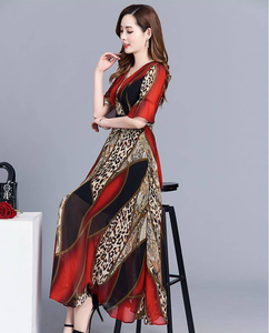 Thời Trang Phụ Nữ Ngắn Tay Áo Leopard In Chắp Vá Mùa Hè Midi Dress Phụ Nữ Kích Thước Lớn Quan Hệ Nhân Quả Dresses - Product Image 2