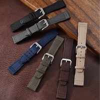 Bracelet de montre en toile tissée haute densité avec garniture en cuir, remplacement 20mm 21mm 22mm, vente en gros OEM ODM