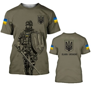 T-shirt d'été à manches courtes 100% coton de haute qualité pour hommes pull à col en vrac imprimé en 3D mode ukrainienne tricoté compressé - Product Image 5