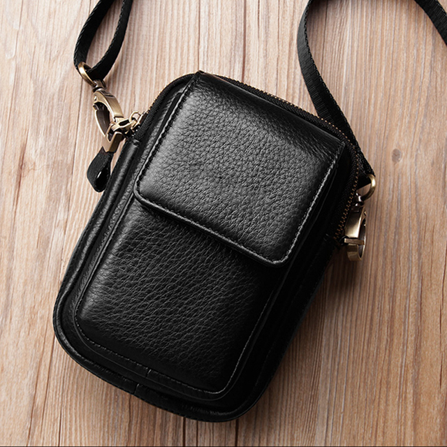 Custom Genuine Leather Waist Bag Embroidery Multifunction Outdoor Belt Loop Wallet Crossbody Zipper Small Pocket for Cell Phone