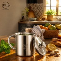 Mug en acier inoxydable 304 avec couvercle, plusieurs tailles 7/8/9/10/11/12 cm, tasse à boire en métal de qualité alimentaire avec poignée