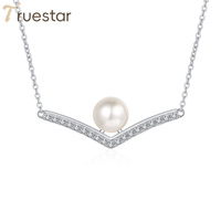 Colliers pour femmes en argent sterling 925 avec design en V, bijoux fins, insertion de moissanite VVS1 avec perle d'eau douce de 8 mm
