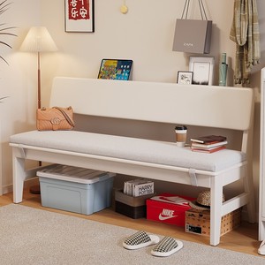 Solid Wood Bench With Backrest Upholstered Nordic Style Long Stool For Home Shoe Changing <b>Storage</b> <b>Seat</b> - Product Image 4
