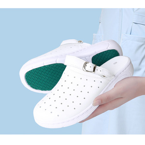 BY5212-1 Scarpe Antinfortunistiche Leggere Antiscivolo Bianche da Ospedale, Sandali Bianchi da Infermiere in Vera Pelle - Product Image 5