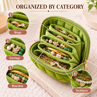 Sac de rangement pour bijoux en velours matelassé personnalisé avec logo, grande capacité, pour voyage, organisateur de bijoux, fermeture éclair, cosmétique