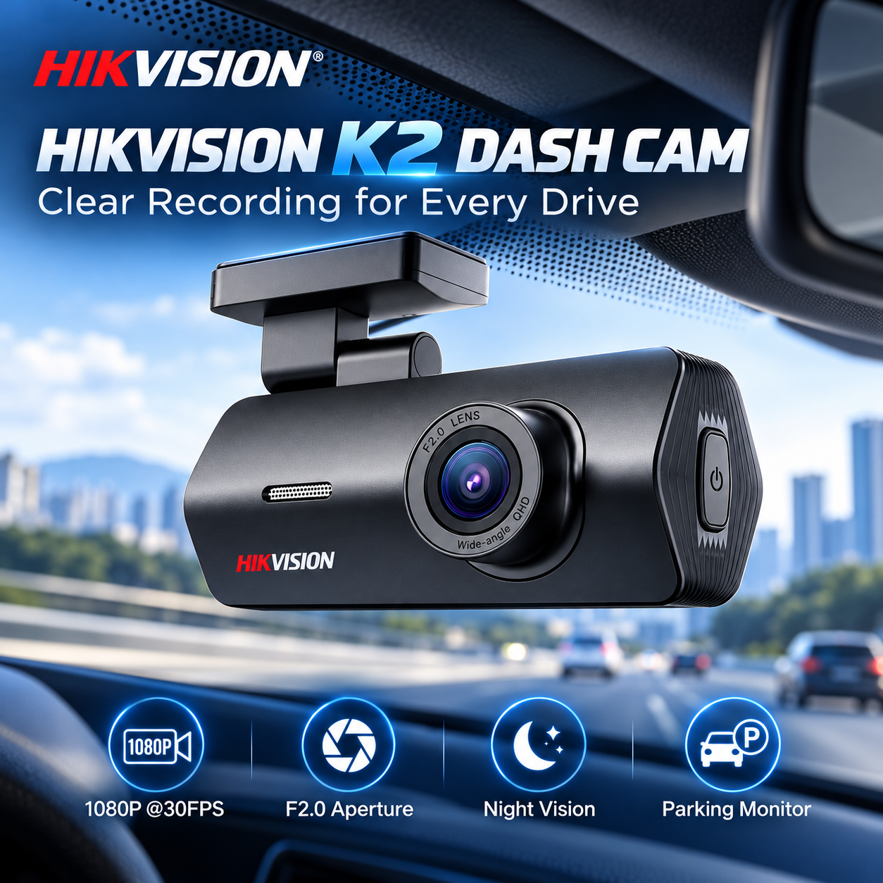 Hikvision G-Sensor Multi Language Voice Interaction CE FCC 122° Wide Angle 1080P AHD Camera Dash Cam · image 1