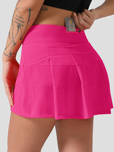 Falda pantalón plisada rosa de cintura alta para mujer con bolsillo, minifalda deportiva de secado rápido para golf, entrenamiento y jogging - Product Image 2