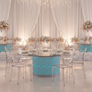 Mesa de Banquete Redonda Iluminada con Luces LED RGB de 5 Pies, 8 Pies y 72 Pulgadas para Bodas y Eventos en Hoteles - Product Image 6