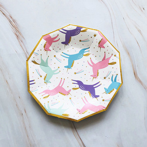 Palmy nouveau décagonal coloré dessin animé <span class=keywords><strong>licorne</strong></span> papier jetable assiette papier tasse serviettes fête vaisselle ensemble anniversaire décoration - Product Image 2