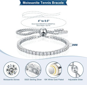 Moissanite Tennis <b>Bracelet</b> <b>Adjustable</b> <b>Bracelet</b> White Gold Plated Sterling Silver Tennis <b>Bracelet</b> Moissanite <b>Bracelet</b> - Product Image 5