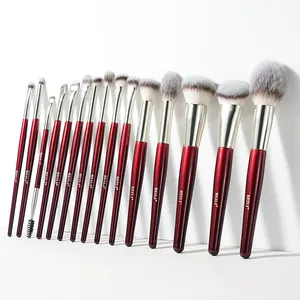 BEILI Beauty Manufacturer High Quality Vegan Red Make Up Brushes Set 15PCS Private Label Powder Eyeshadow Brushes For Make Up