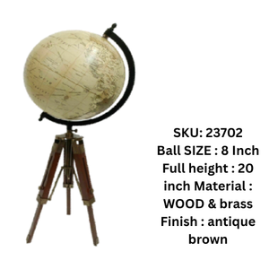 Globo Terráqueo Náutico Antiguo de 8 Pulgadas con Soporte de Madera y Trípode de Latón, Mapa Educativo Decorativo, Regalo - Product Image 6