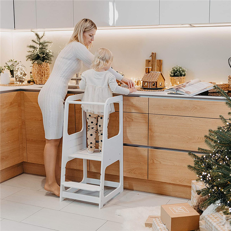 Montessori Tower Stepping Stool Wooden Kitchen Helper Tower Kid Step Stool Learning Tower