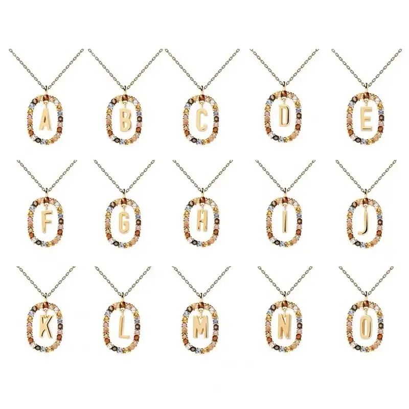 SC 2024 kalung huruf zirkon berwarna Spanyol berlapis emas kualitas tinggi kalung perhiasan mode wanita anak perempuan