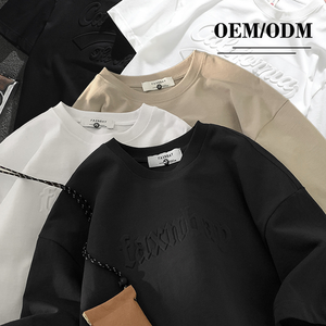 Hochwertiger 3D-geprägter bedruckter Oversize-Strickpullover mit Rundhalsausschnitt, einfarbig, 100% Baumwolle, Herren - Product Image 1