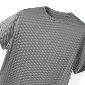 T-shirt Corta a Costine 100% Poliestere, Maglia a Costine Larghe, Collo Alto, Manica Corta, Vestibilità Slim, Elasticizzata, <span class=keywords><strong>Maglietta</strong></span> Basica, Etichetta Personalizzata OEM - Product Image 6